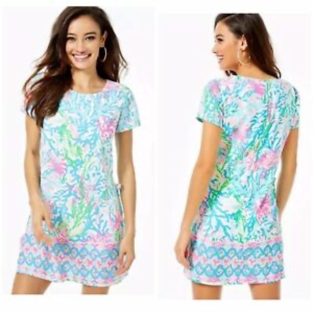 Lilly Pulitzer Aqua Pink Green Floral Short-Sleeve Romper Dress